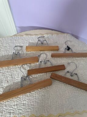 Wooden Pant Hangers with Metal Clips - Natural Wood set of 6